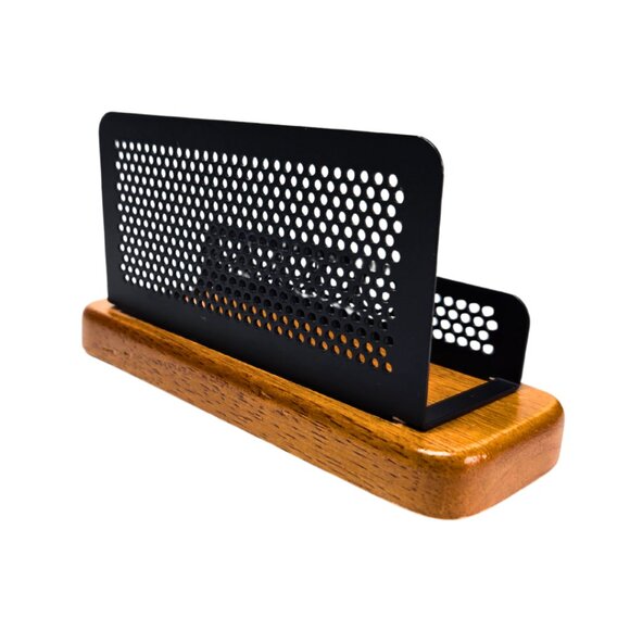 Newell Office Products Business Card Holder Mesh w/ Wood Base - Picture 4 of 4
